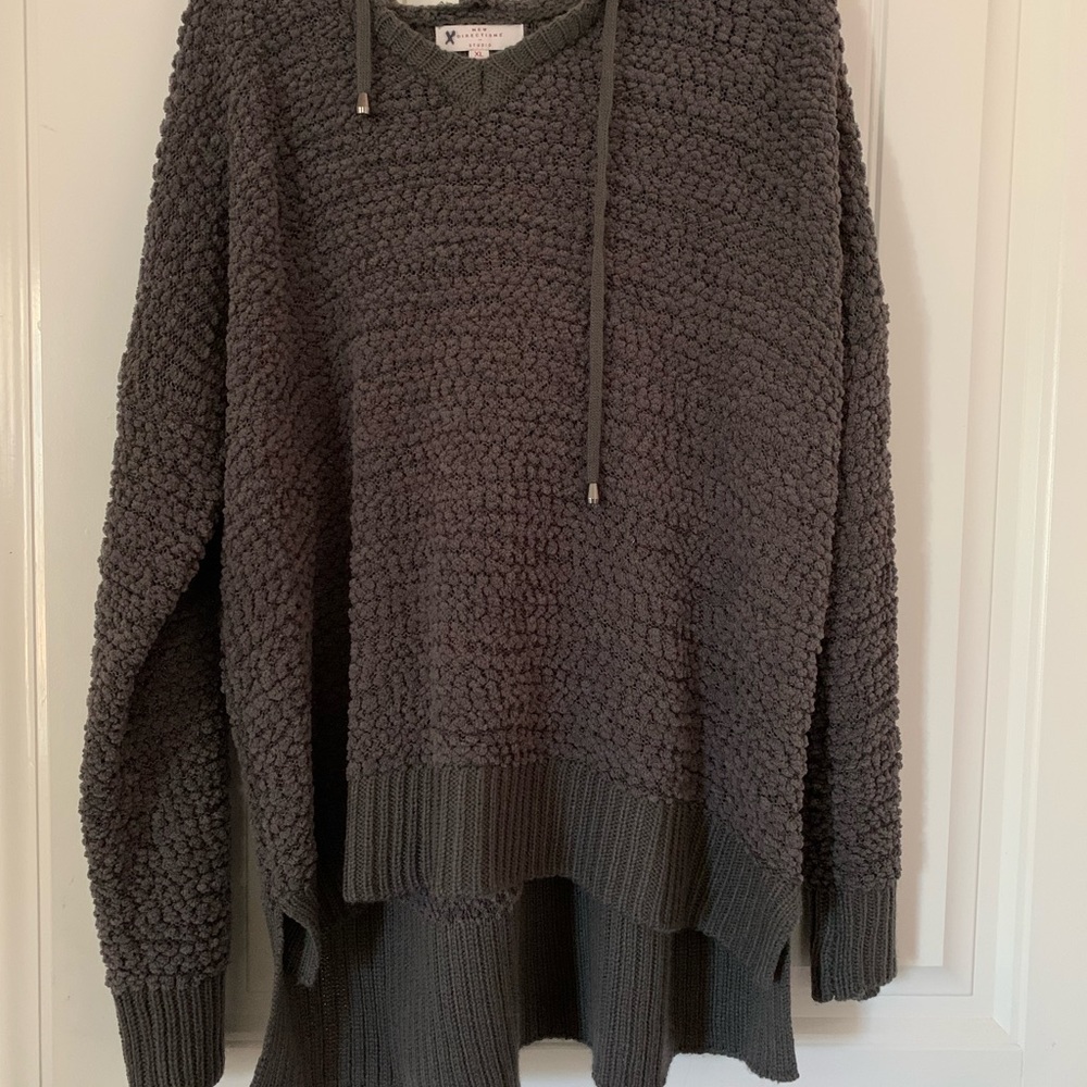 womens grey hooded popcorn sweater